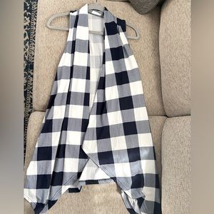 NWOT Sleeveless Blue Plaid Open Sweater Size Medium